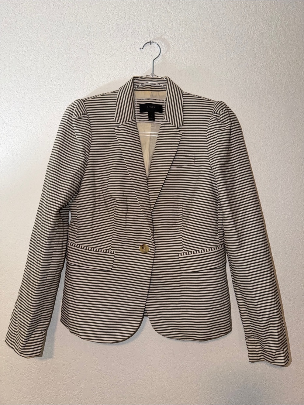 J. Crew Black and White Striped Single-Button Blazer